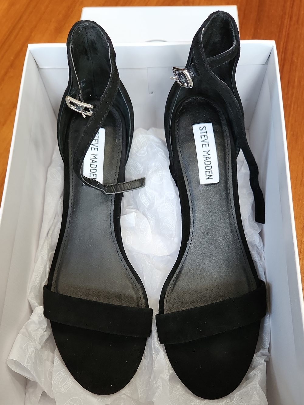 Steve Madden Irene Black Suede Ankle-Strap Heels